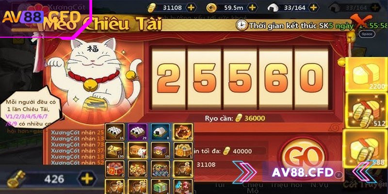 Mèo chiêu tài AV88 – Slot game phong thủy, Jackpot may mắn 3 Jackpot cực khủng